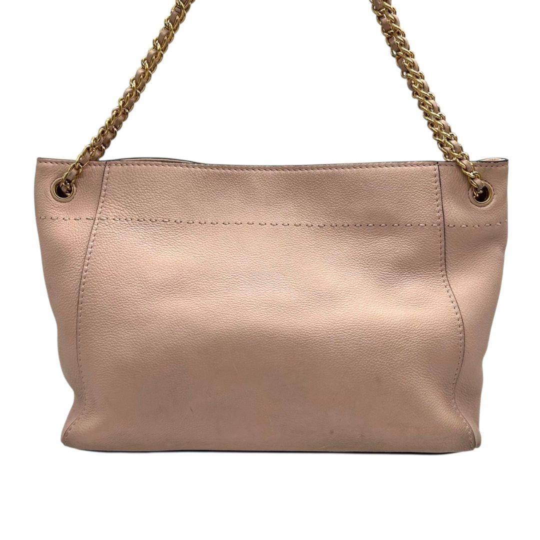 トリーバーチ デカロゴ 2way レザー トートバッグ ピンク 自立可 斜め掛け可 ワンショルダー ハンドバッグ ショルダーバッグ ゴールド金具 本革