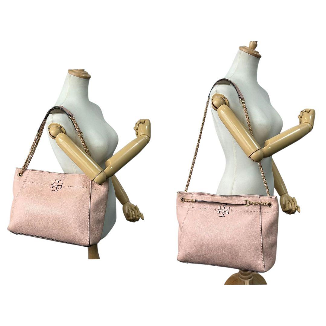 トリーバーチ デカロゴ 2way レザー トートバッグ ピンク 自立可 斜め掛け可 ワンショルダー ハンドバッグ ショルダーバッグ ゴールド金具 本革