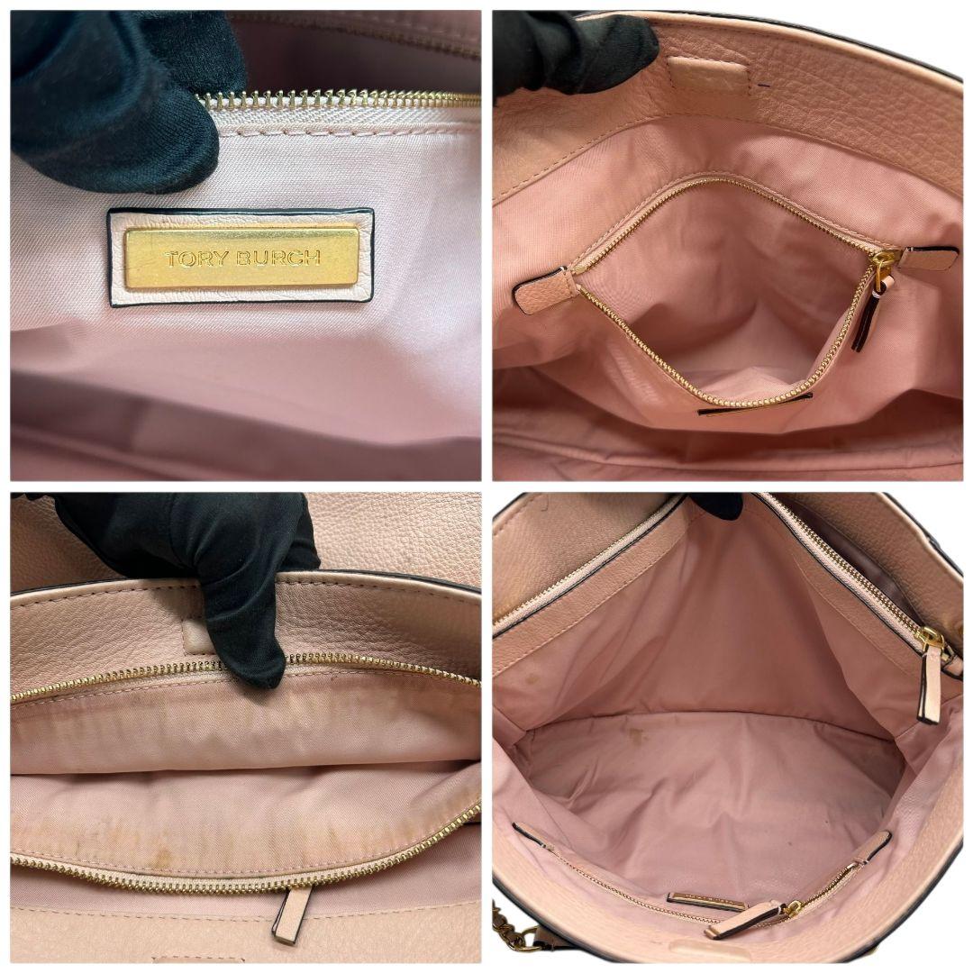 トリーバーチ デカロゴ 2way レザー トートバッグ ピンク 自立可 斜め掛け可 ワンショルダー ハンドバッグ ショルダーバッグ ゴールド金具 本革