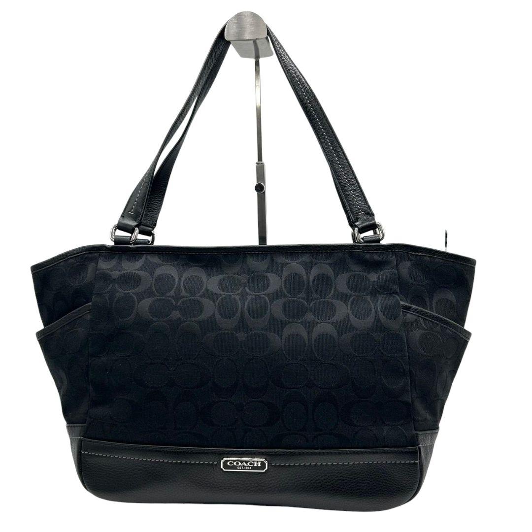 コーチ トートバッグ 黒 シグネチャー ワンショルダー 自立可 U17 ハンドバッグ 肩掛け可 肩かけ可 キャンバス レザー 本革 ロゴプレート シルバー金具 F23297 ブラック COACH