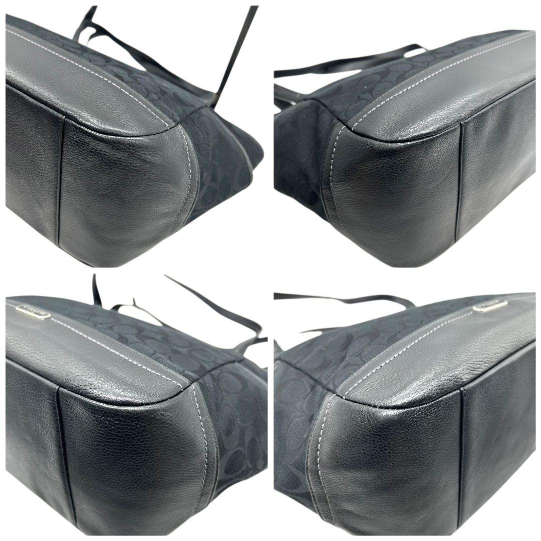 コーチ トートバッグ 黒 シグネチャー ワンショルダー 自立可 U17 ハンドバッグ 肩掛け可 肩かけ可 キャンバス レザー 本革 ロゴプレート シルバー金具 F23297 ブラック COACH