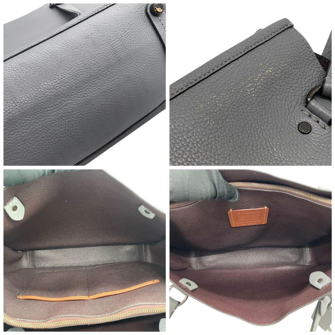 コーチ ハンドバッグ グレー ワンショルダー A4収納 レザー トートバッグ 本革 肩掛け可 チャーム付き ロゴタグ C3768