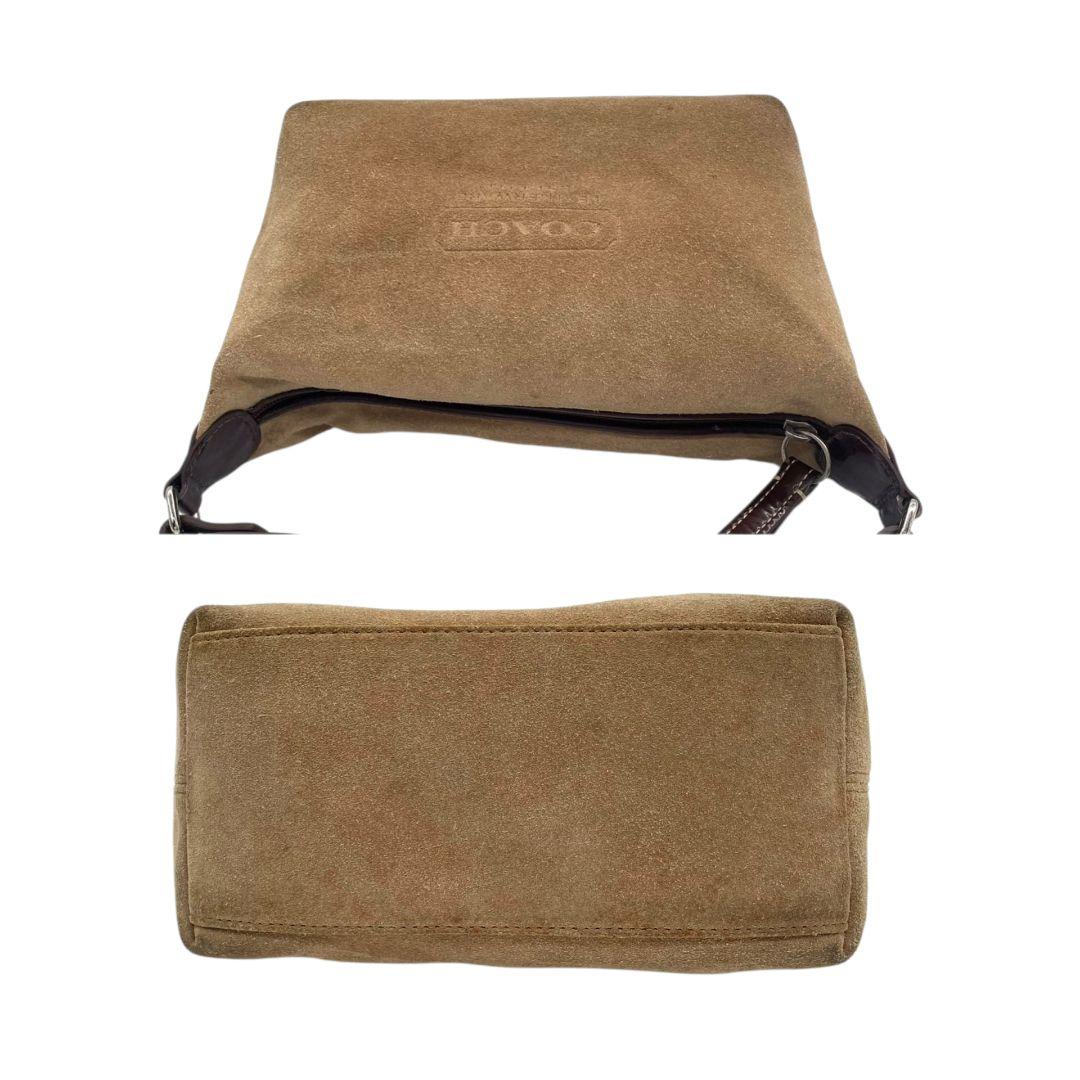 コーチ　ハンドバッグ　ベージュ　スウェード　レザー　本革　ロゴ　ブラウン　ミニバッグ　トートバッグ　ショルダー可　上品デザイン　COACH　s15