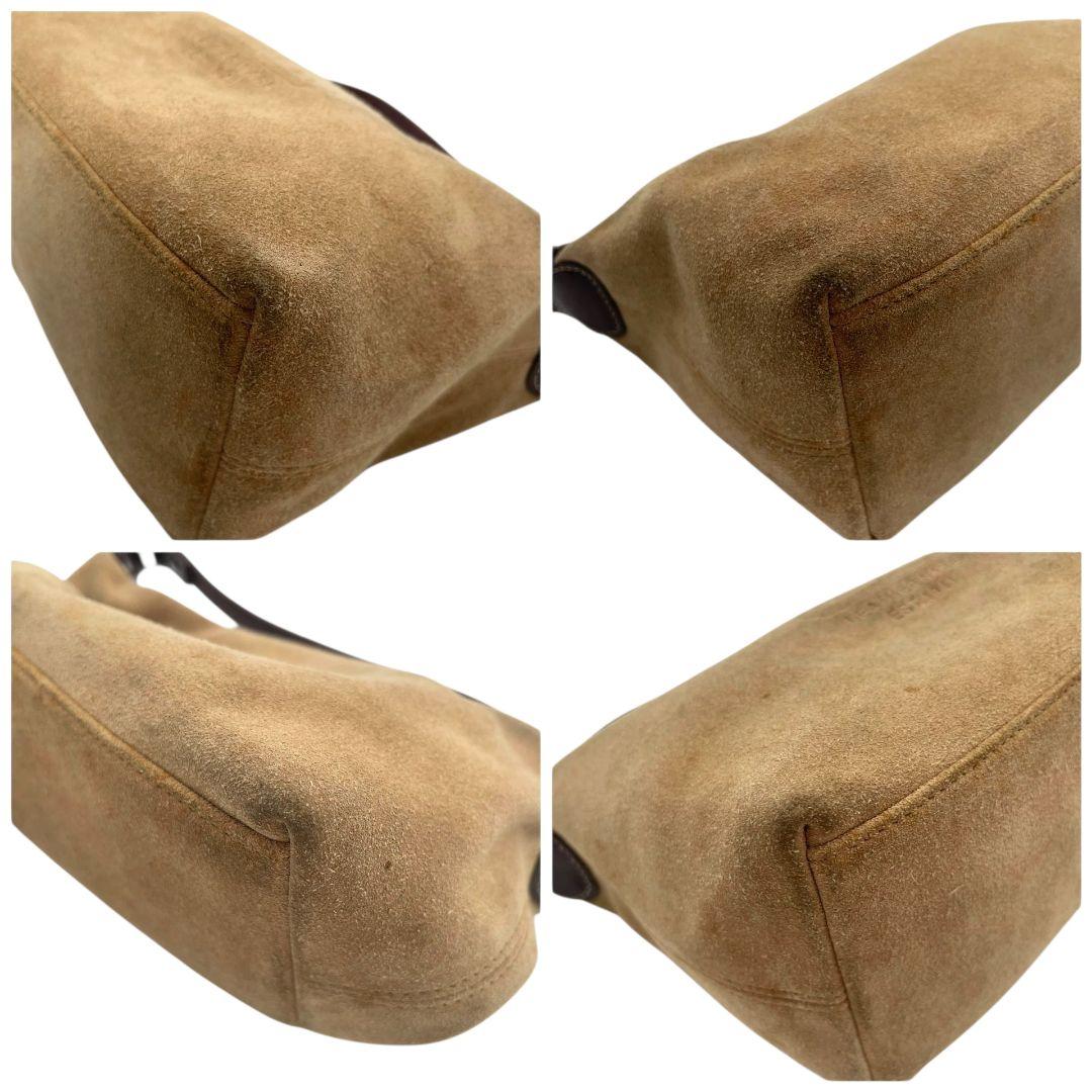 コーチ　ハンドバッグ　ベージュ　スウェード　レザー　本革　ロゴ　ブラウン　ミニバッグ　トートバッグ　ショルダー可　上品デザイン　COACH　s15