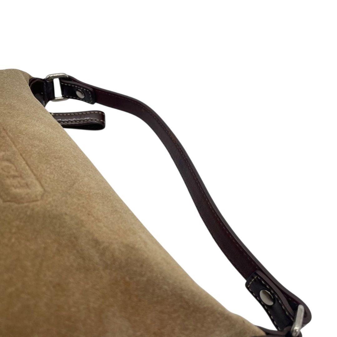 コーチ　ハンドバッグ　ベージュ　スウェード　レザー　本革　ロゴ　ブラウン　ミニバッグ　トートバッグ　ショルダー可　上品デザイン　COACH　s15