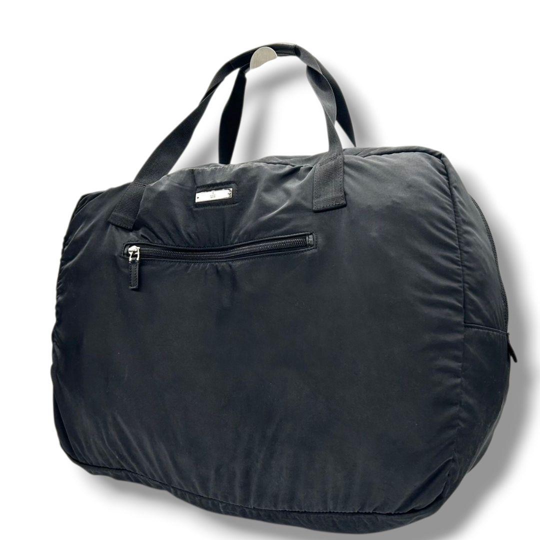 GUCCI グッチ ボストンバッグ ナイロン 黒 ブラック A4収納可 自立可 トートバッグ ハンドバッグ ワンショルダー 肩掛け可 ロゴプレート シルバー金具 X2 レディース メンズ