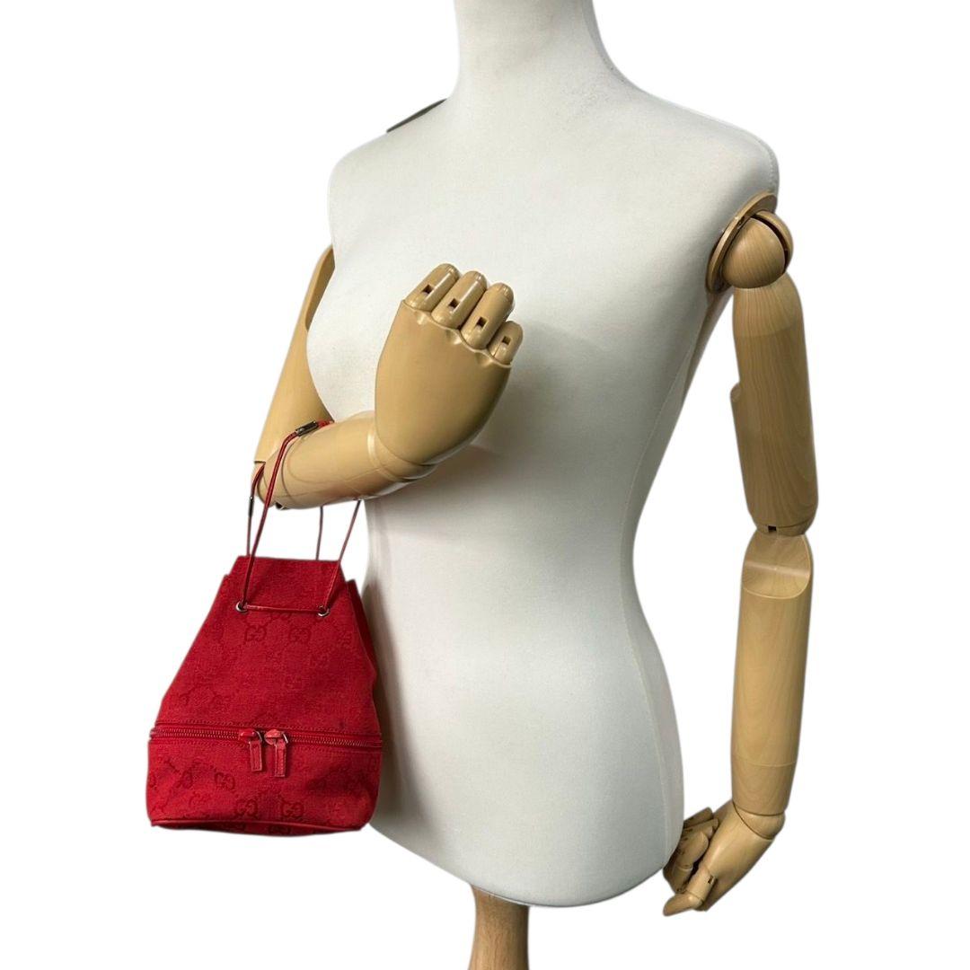 グッチ GUCCI ハンドバッグ GGキャンバス 巾着バッグ レザー 赤 レッド 本革 トートバッグ s20