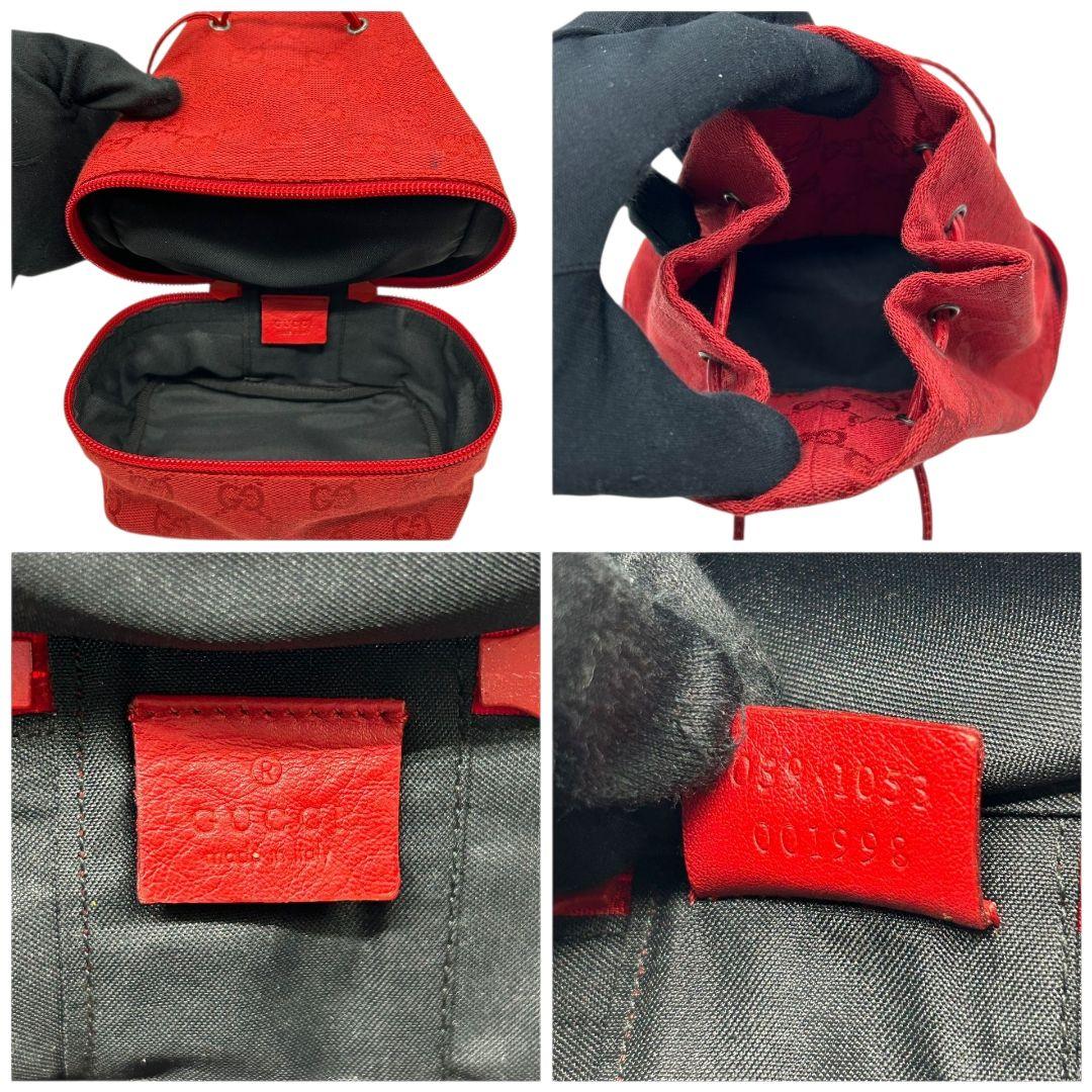 グッチ GUCCI ハンドバッグ GGキャンバス 巾着バッグ レザー 赤 レッド 本革 トートバッグ s20