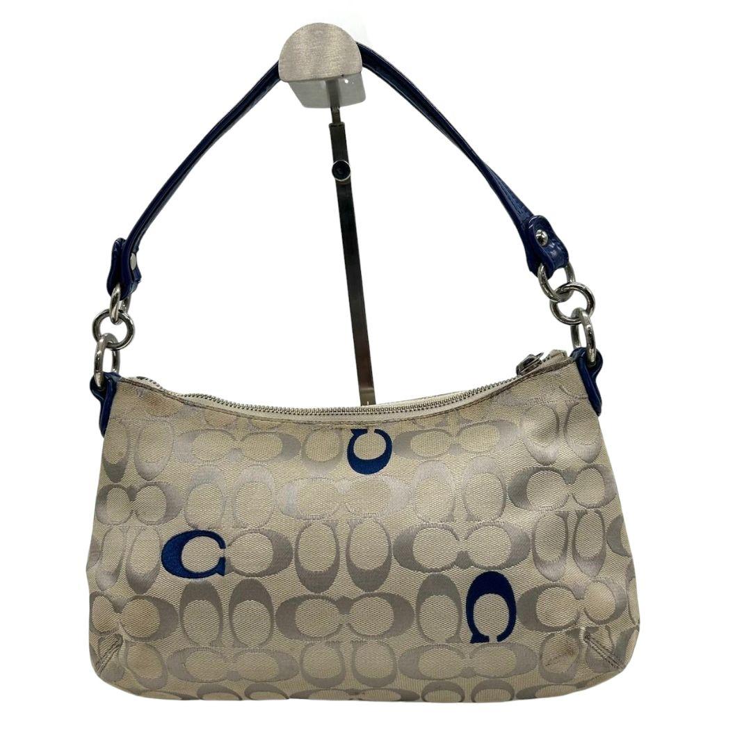 コーチ ハンドバッグ 白 シグネチャー キャンバス ロック金具 ワンショルダー トートバッグ 肩掛け可 肩かけ可 レザー 本革 ホワイト ネイビー COACH F21623 s20 上品