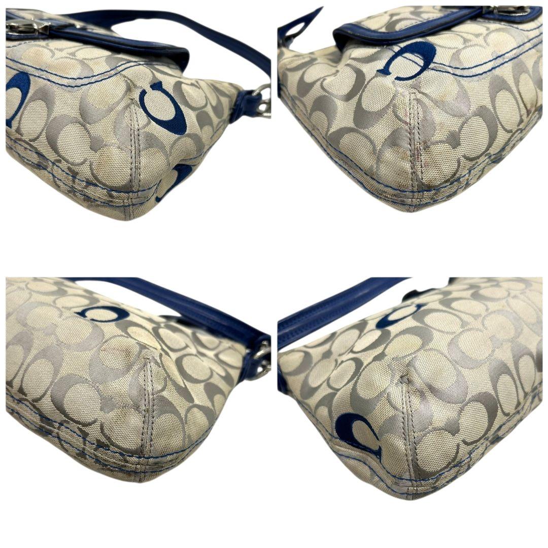 コーチ ハンドバッグ 白 シグネチャー キャンバス ロック金具 ワンショルダー トートバッグ 肩掛け可 肩かけ可 レザー 本革 ホワイト ネイビー COACH F21623 s20 上品