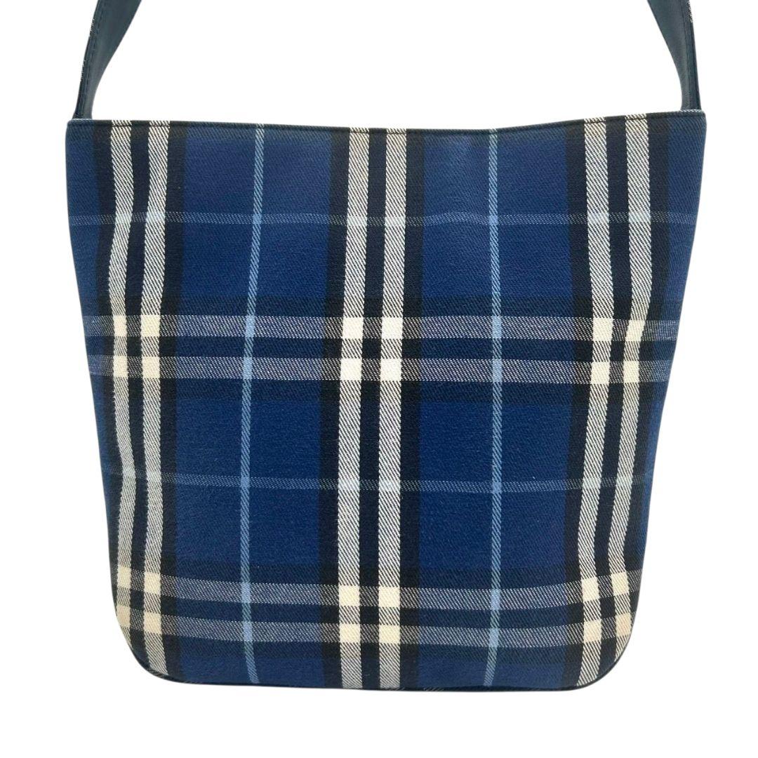 バーバリー チェック柄 キャンバス ショルダーバッグ ブルー ネイビー ホースロゴ ワンショルダー トートバッグ ハンドバッグ 総柄