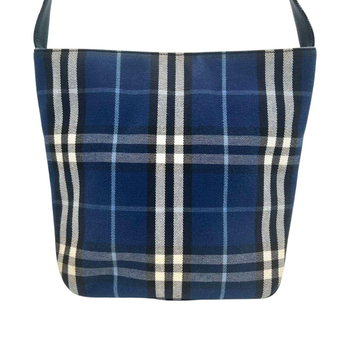バーバリー チェック柄 キャンバス ショルダーバッグ ブルー ネイビー ホースロゴ ワンショルダー トートバッグ ハンドバッグ 総柄