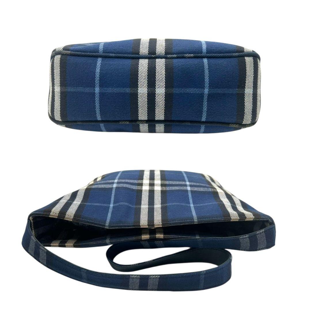 バーバリー チェック柄 キャンバス ショルダーバッグ ブルー ネイビー ホースロゴ ワンショルダー トートバッグ ハンドバッグ 総柄