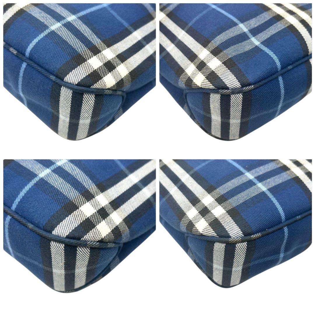 バーバリー チェック柄 キャンバス ショルダーバッグ ブルー ネイビー ホースロゴ ワンショルダー トートバッグ ハンドバッグ 総柄