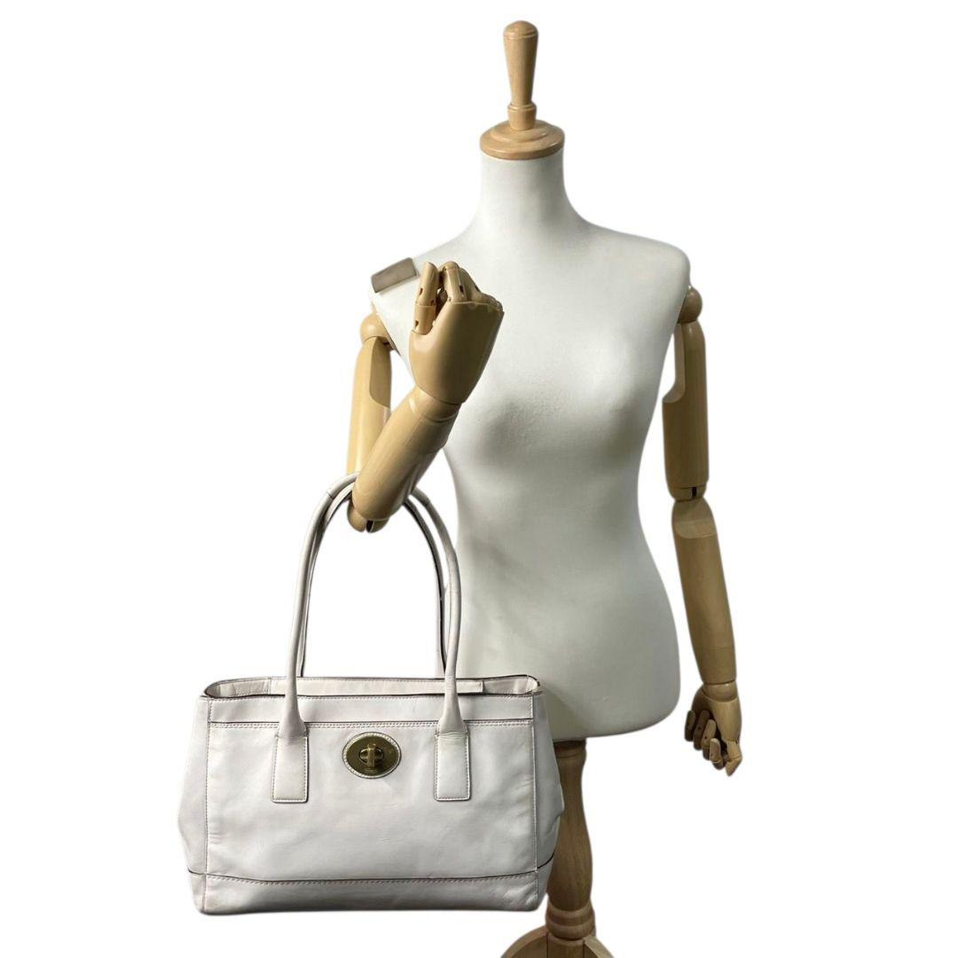コーチ トートバッグ 白 ターンロック ワンショルダー COACH レザー u15 ハンドバッグ 肩掛け可 肩かけ可 本革 ホワイト ゴールド金具 11554