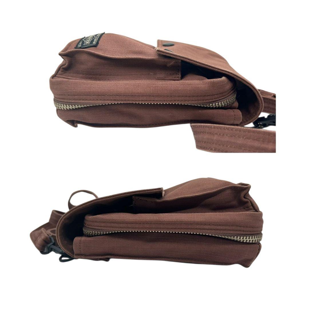 美品 ポーター ショルダーバッグ 茶 ブラウン スモーキー フラップ ロゴタグ キャンバス 斜め掛け可 バーティカルショルダーバッグ カジュアル PORTER s69