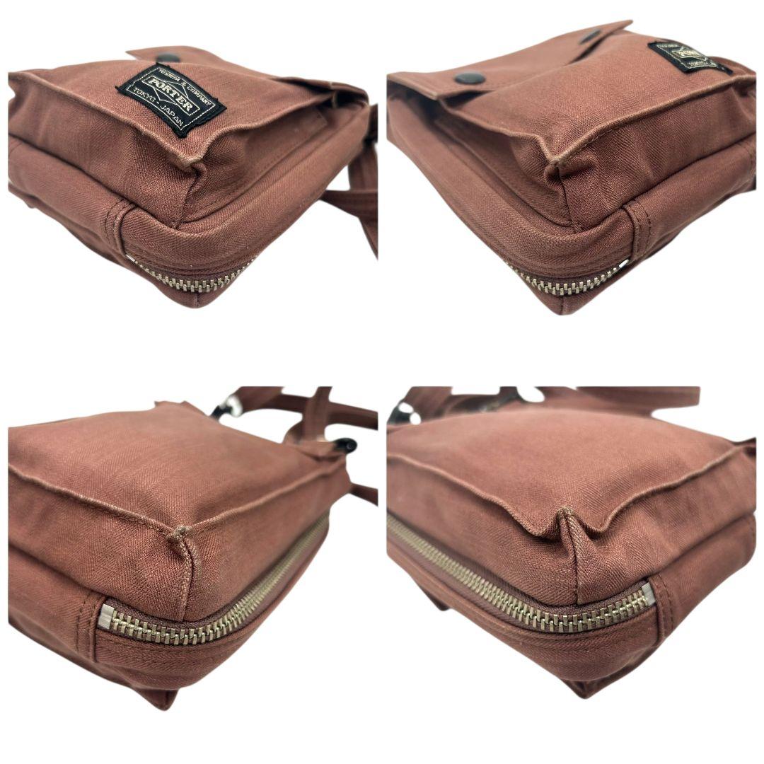 美品 ポーター ショルダーバッグ 茶 ブラウン スモーキー フラップ ロゴタグ キャンバス 斜め掛け可 バーティカルショルダーバッグ カジュアル PORTER s69