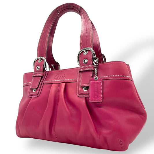 美品 コーチ ソーホー トートバッグ ピンク レザー F13732 ワンショルダー 肩掛け可 ハンドバッグ シルバー金具 チャーム ロゴ刻印 レディース バッグ COACH S94