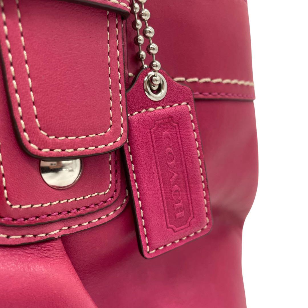 美品 コーチ ソーホー トートバッグ ピンク レザー F13732 ワンショルダー 肩掛け可 ハンドバッグ シルバー金具 チャーム ロゴ刻印 レディース バッグ COACH S94