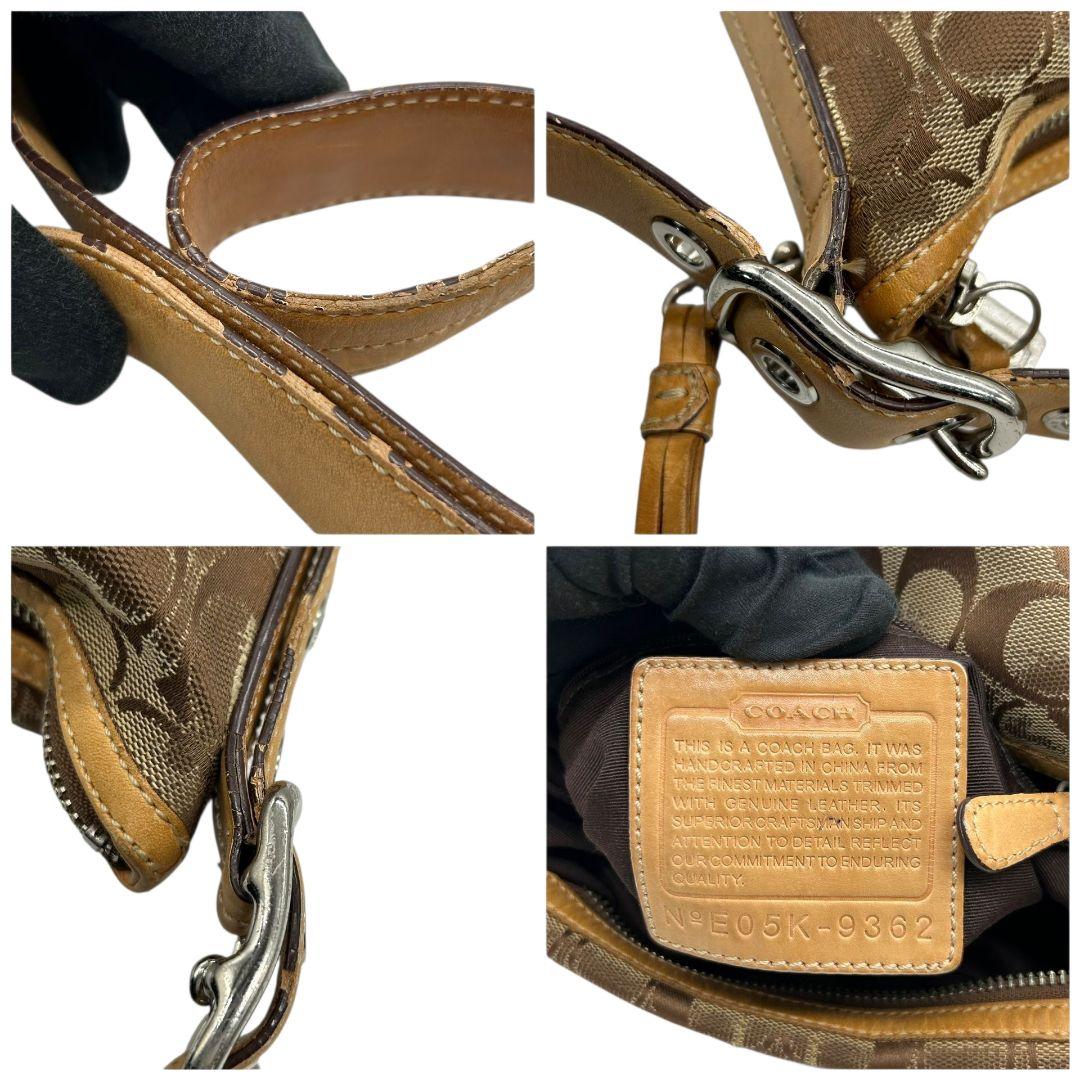 コーチ COACH ショルダーバッグ ブラウン 茶 シグネチャー ホーボー ソフトスリムダッフル 斜め掛け可 ワンショルダー キャンバス レザー 本革 タッセル シルバー金具 ロゴタグ 9362 U9