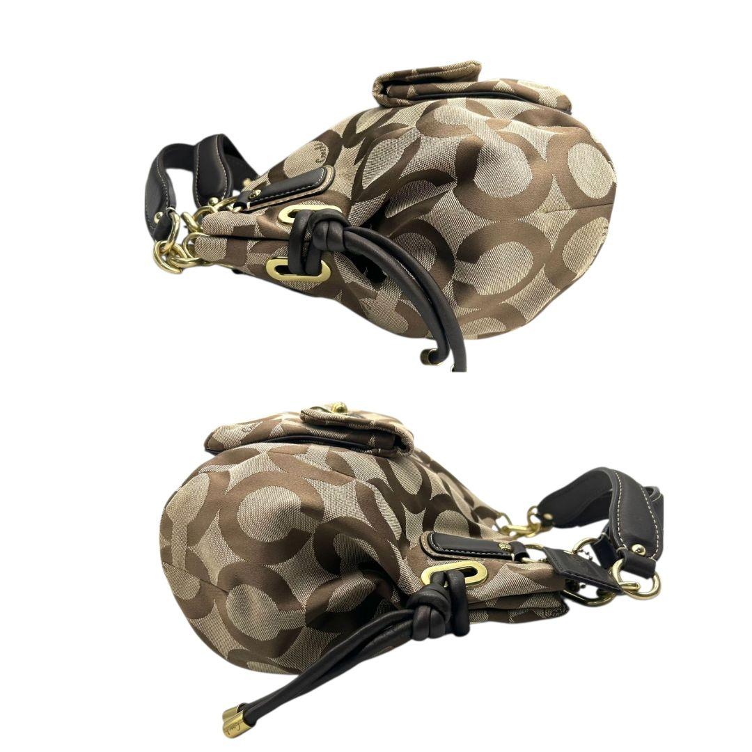 【新品同様】 コーチ COACH トートバッグ ショルダーバッグ 2way ブラウン 茶 オプアート Y2K 002 vintage キャンバス レザー 本革 A4収納可 ロゴタグ シルバー金具 J1082-F05364 E11