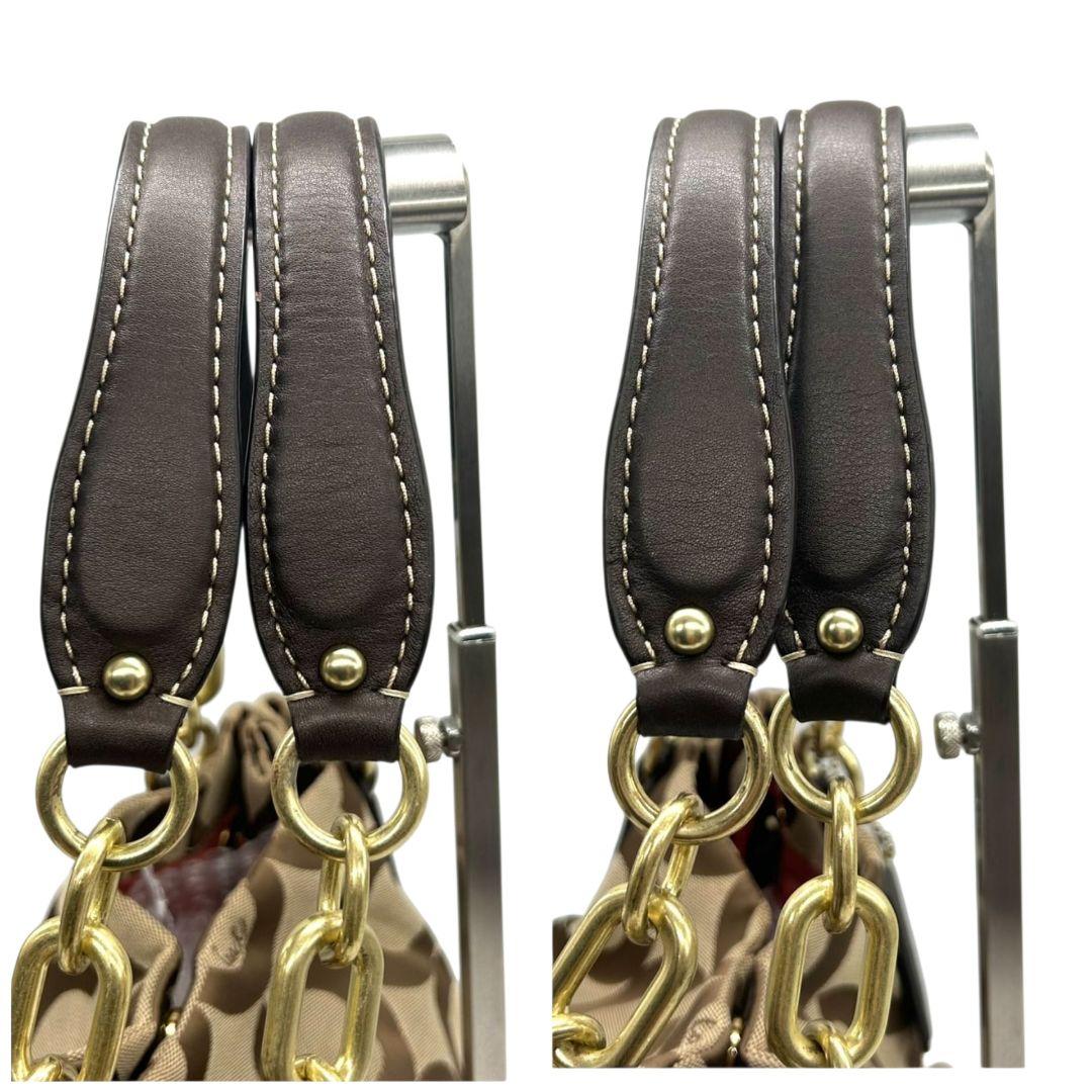 【新品同様】 コーチ COACH トートバッグ ショルダーバッグ 2way ブラウン 茶 オプアート Y2K 002 vintage キャンバス レザー 本革 A4収納可 ロゴタグ シルバー金具 J1082-F05364 E11