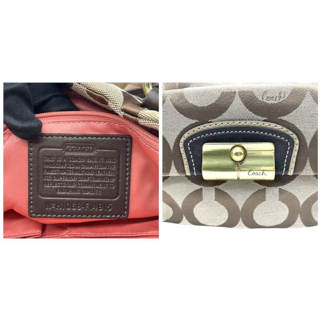 【新品同様】 コーチ COACH トートバッグ ショルダーバッグ 2way ブラウン 茶 オプアート Y2K 002 vintage キャンバス レザー 本革 A4収納可 ロゴタグ シルバー金具 J1082-F05364 E11