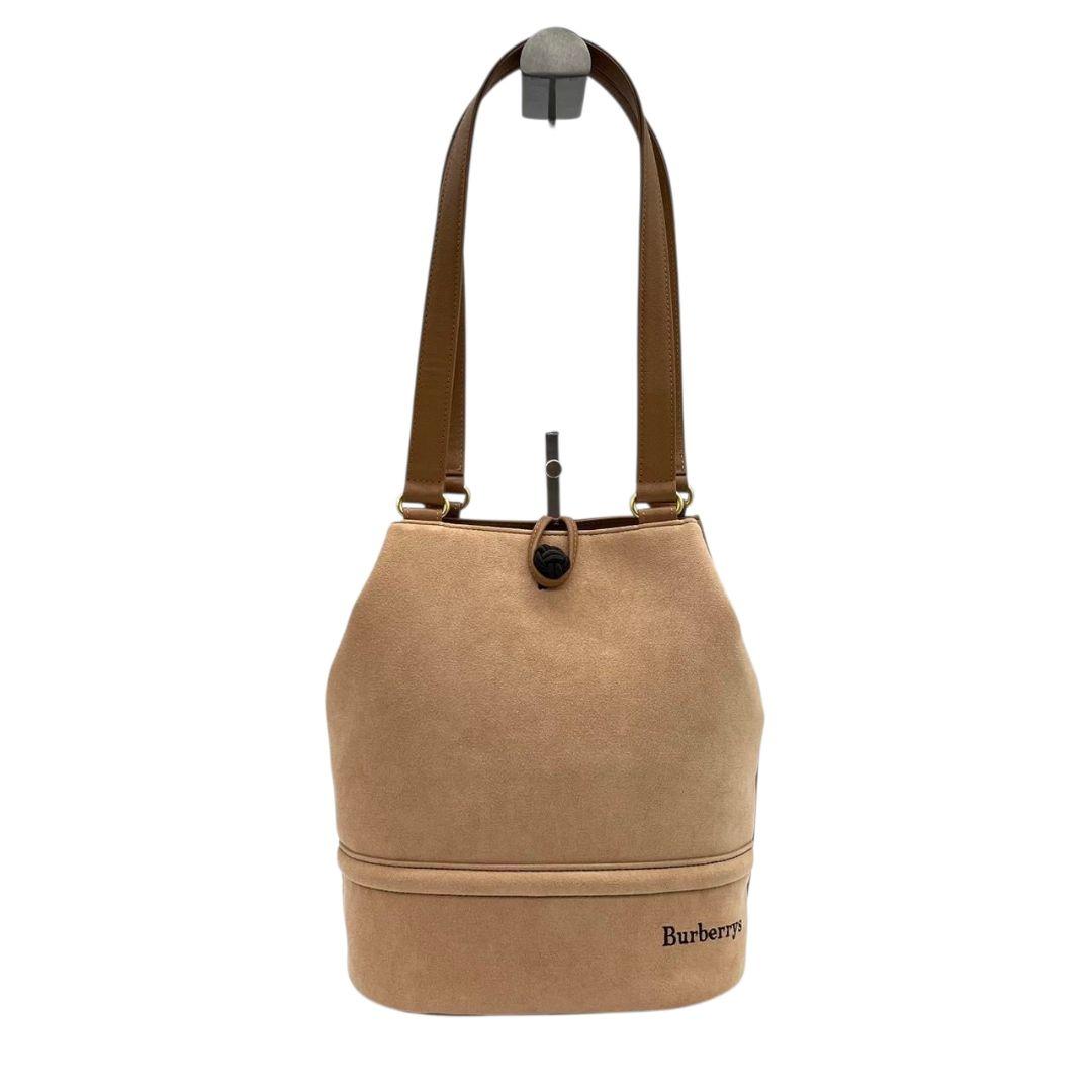 美品 バーバリー スウェード レザー ショルダーバッグ ベージュ ロゴ ワンショルダー ゴールド金具 ハンドバッグ トートバッグ