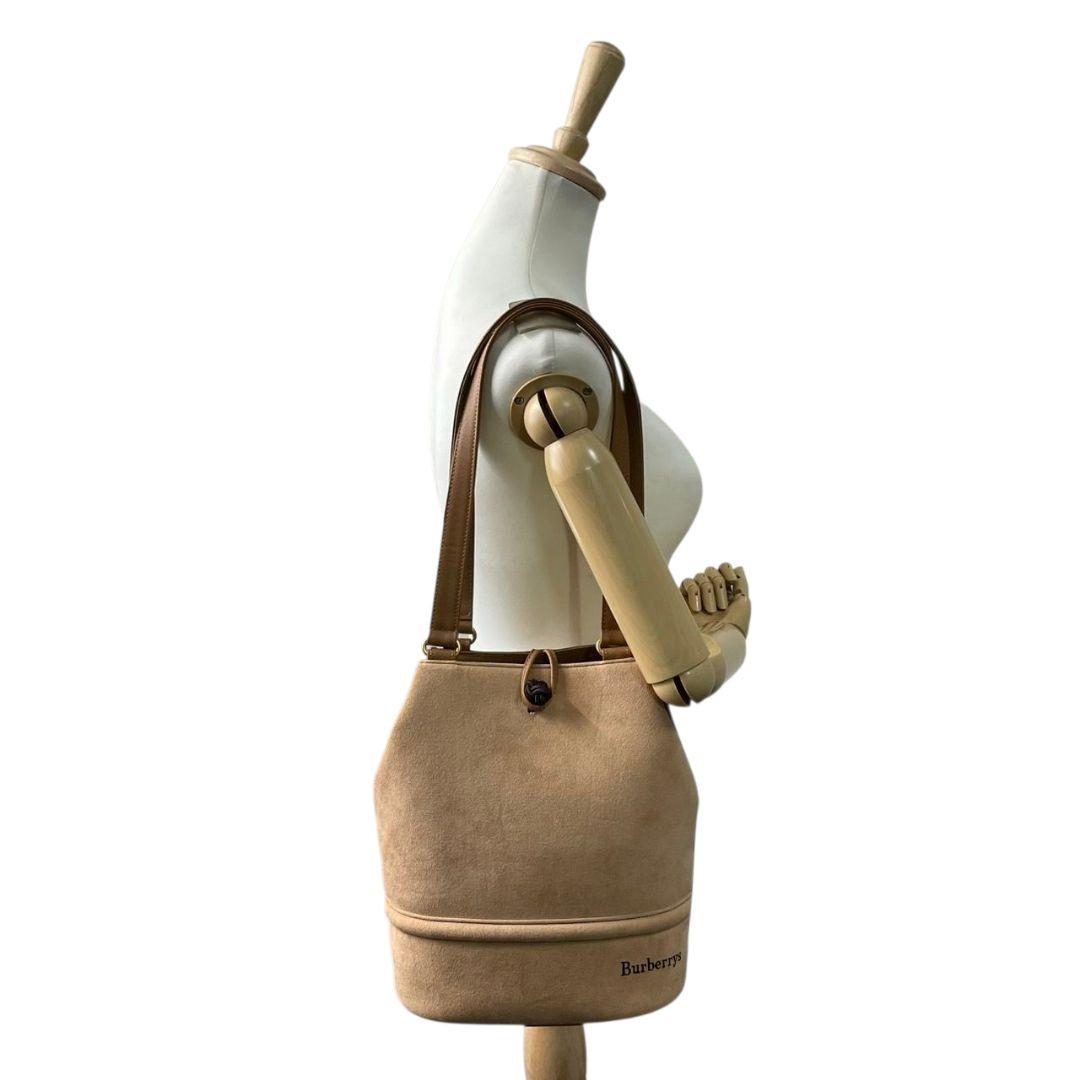 美品 バーバリー スウェード レザー ショルダーバッグ ベージュ ロゴ ワンショルダー ゴールド金具 ハンドバッグ トートバッグ