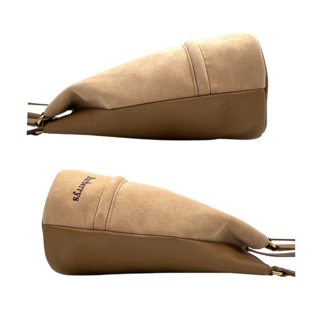 美品 バーバリー スウェード レザー ショルダーバッグ ベージュ ロゴ ワンショルダー ゴールド金具 ハンドバッグ トートバッグ