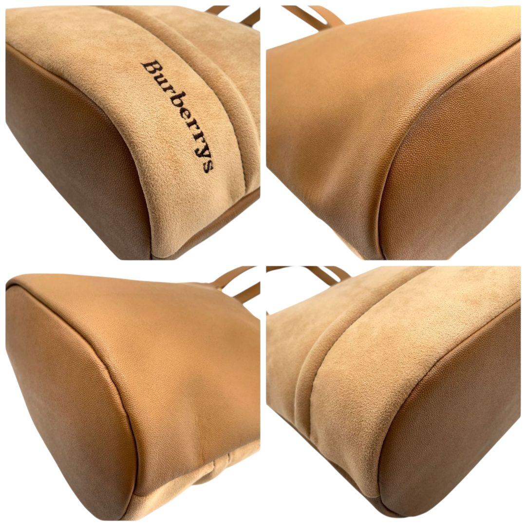 美品 バーバリー スウェード レザー ショルダーバッグ ベージュ ロゴ ワンショルダー ゴールド金具 ハンドバッグ トートバッグ