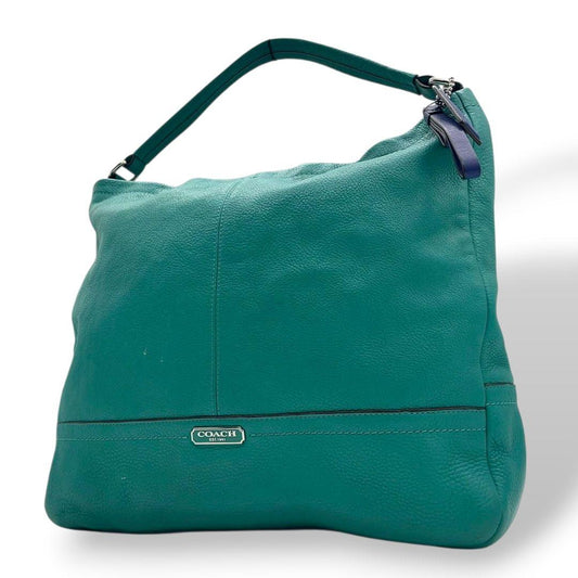 コーチ ハンドバッグ 緑 2way レザー 本革 パークレザー ホーボー s96 ショルダーバッグ エメラルドグリーン トートバッグ 斜め掛け可 ロゴプレート ロゴタグ シルバー金具 COACH D1357-F23293