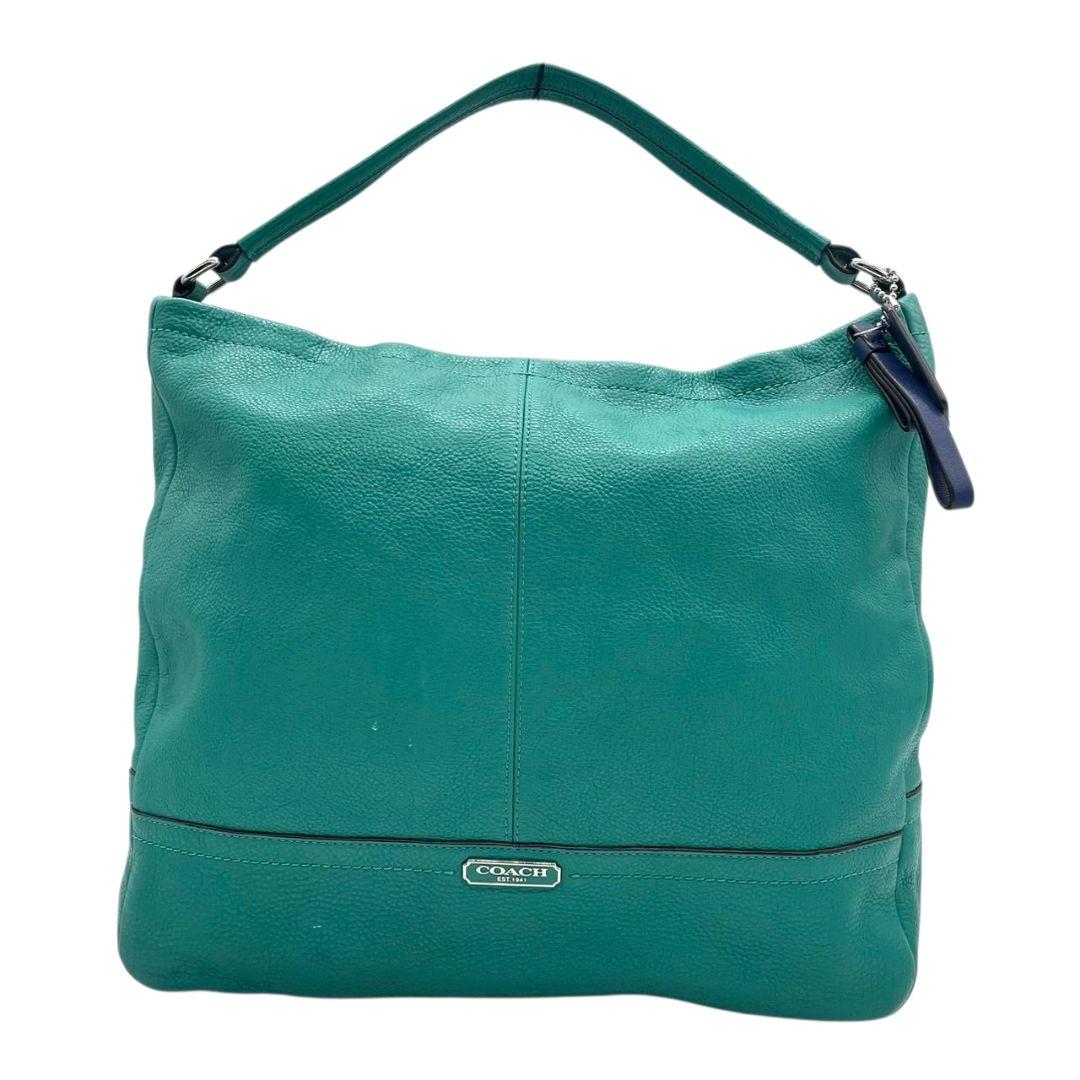 コーチ ハンドバッグ 緑 2way レザー 本革 パークレザー ホーボー s96 ショルダーバッグ エメラルドグリーン トートバッグ 斜め掛け可 ロゴプレート ロゴタグ シルバー金具 COACH D1357-F23293