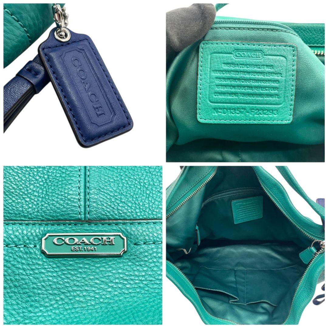 コーチ ハンドバッグ 緑 2way レザー 本革 パークレザー ホーボー s96 ショルダーバッグ エメラルドグリーン トートバッグ 斜め掛け可 ロゴプレート ロゴタグ シルバー金具 COACH D1357-F23293