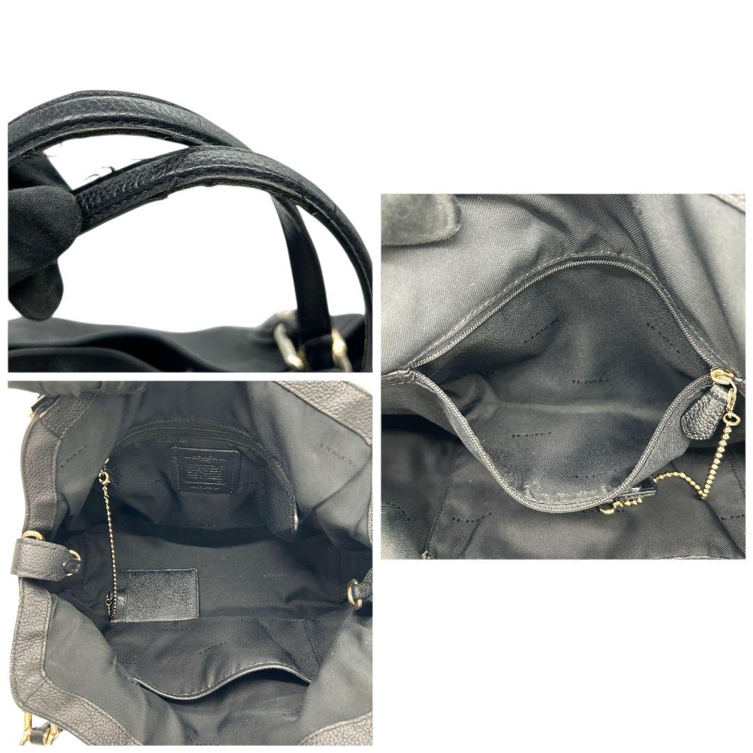 コーチ トートバッグ 黒 ブラック シグネチャー ハンプトンズ キャンバス レザー 本革 ワンショルダー ハンドバッグ 肩掛け可 シルバー金具 COACH G0851-F12843 s79