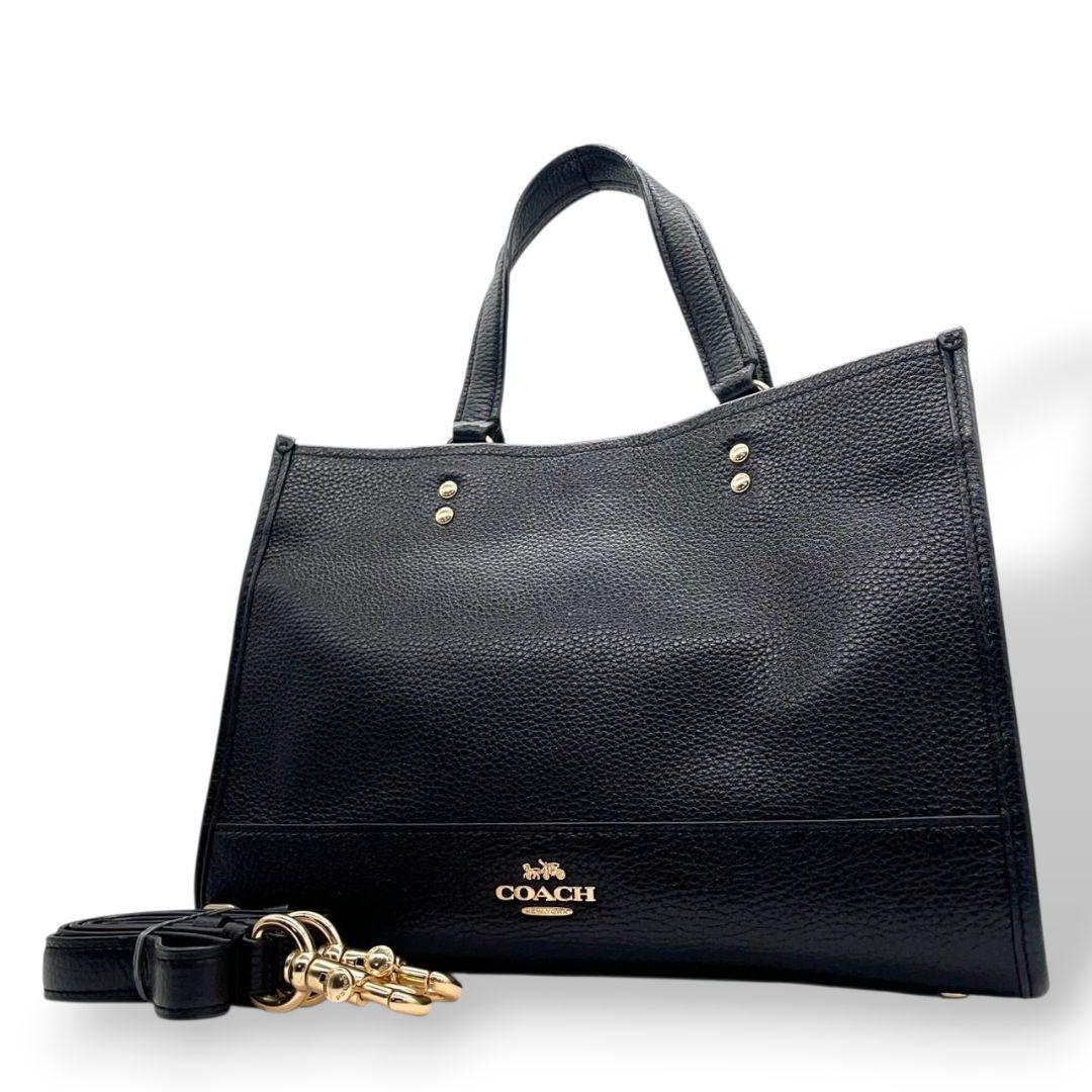 美品 COACH コーチ ハンドバッグ トート 2way 斜め掛け可 ショルダー レザー 本革 自立可 ブラック ゴールド金具 ロゴタグ ロゴ 1959 s8