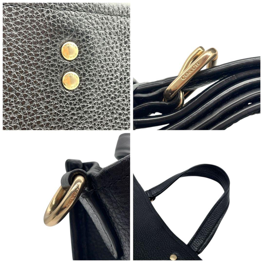 美品 COACH コーチ ハンドバッグ トート 2way 斜め掛け可 ショルダー レザー 本革 自立可 ブラック ゴールド金具 ロゴタグ ロゴ 1959 s8