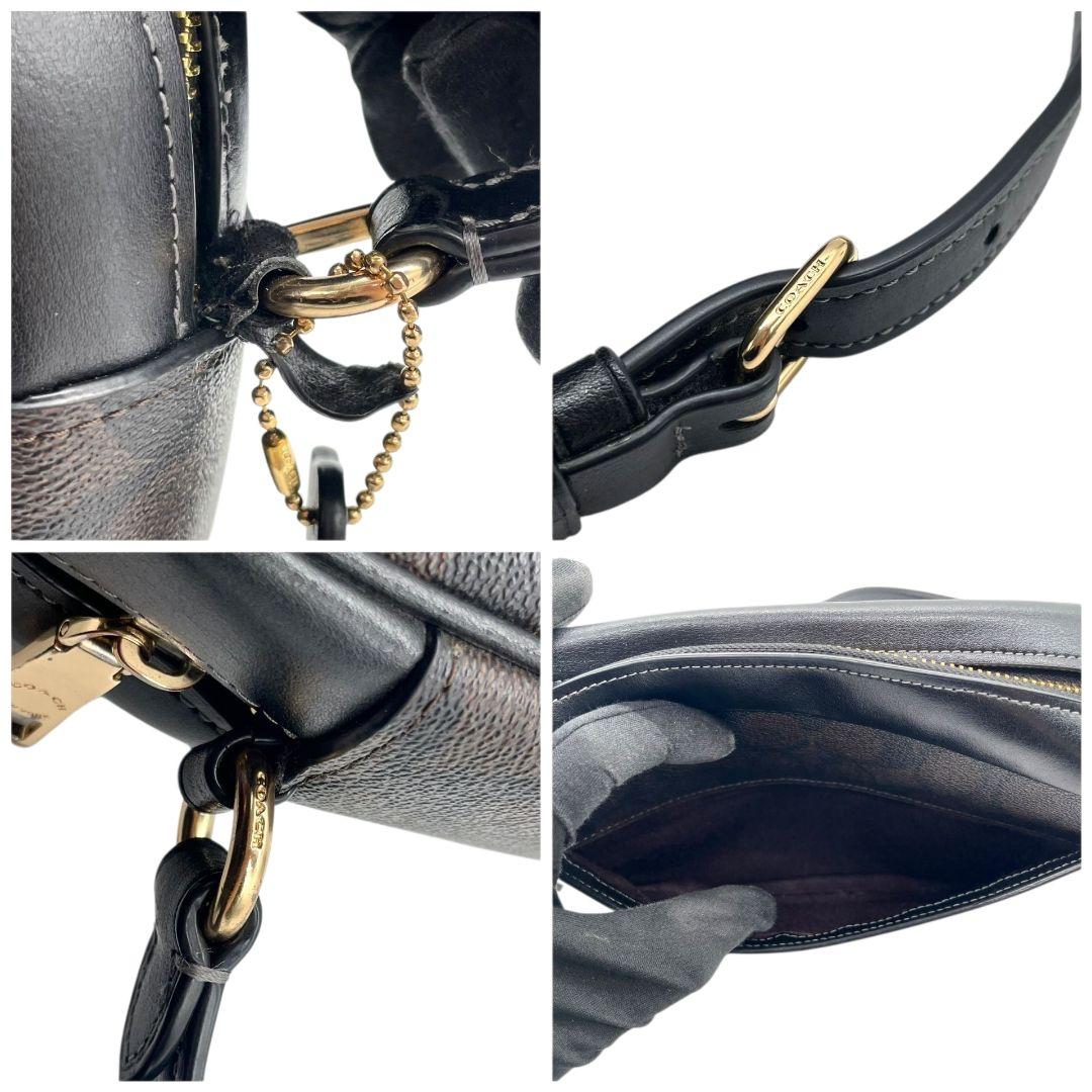 コーチ ショルダーバッグ シグネチャー 茶 レザー 斜め掛け可 カメラバッグ ロゴタグ ゴールド金具 ブラウン ロゴ 本革 COACH CR135 オシャレ