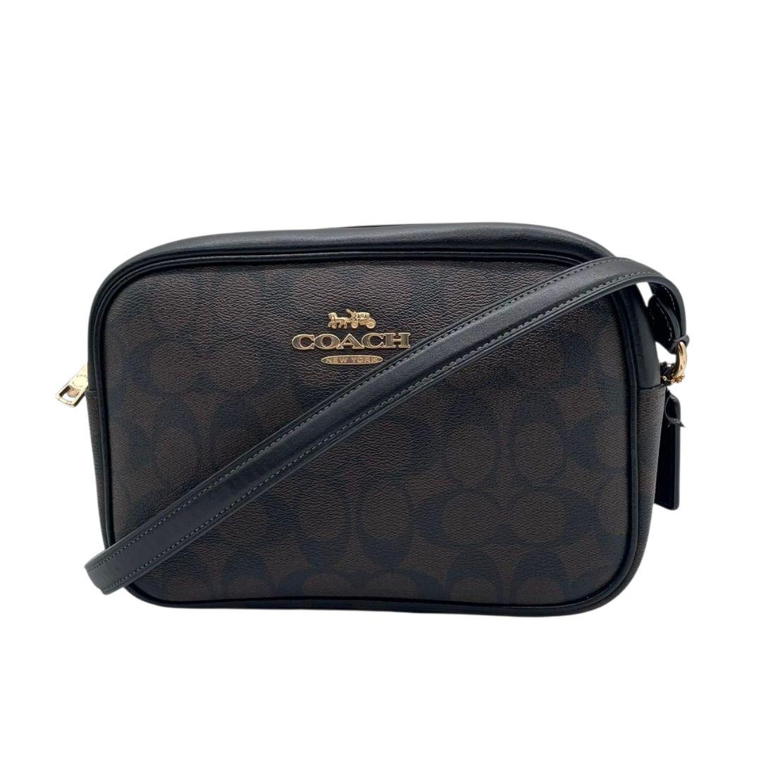 コーチ ショルダーバッグ シグネチャー 茶 レザー 斜め掛け可 カメラバッグ ロゴタグ ゴールド金具 ブラウン ロゴ 本革 COACH CR135 オシャレ