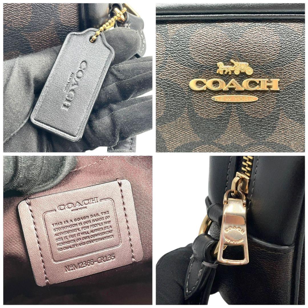 コーチ ショルダーバッグ シグネチャー 茶 レザー 斜め掛け可 カメラバッグ ロゴタグ ゴールド金具 ブラウン ロゴ 本革 COACH CR135 オシャレ