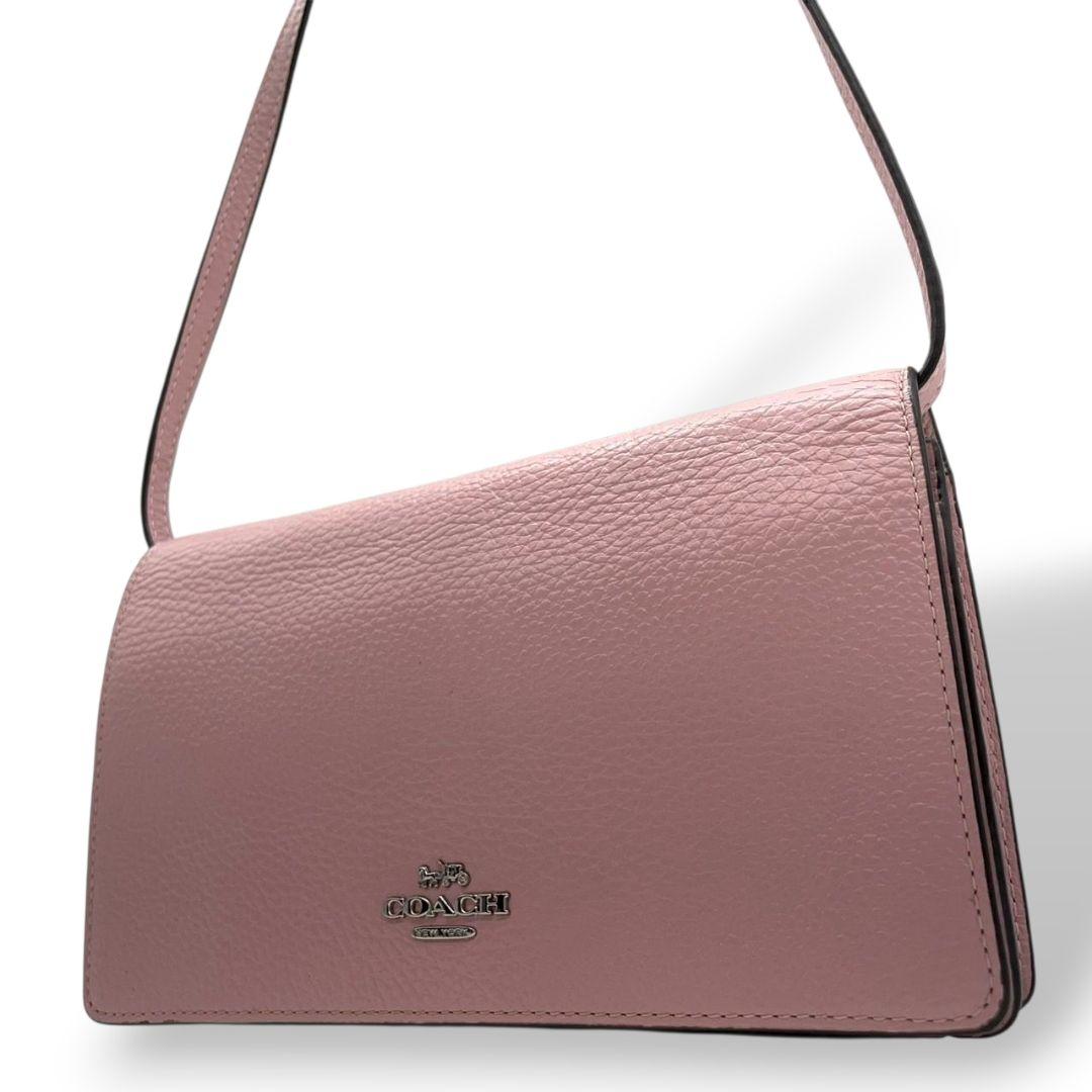 コーチ ショルダーバッグ ピンク フラップ ロゴ 斜め掛け可 レザー u13 シルバー金具 本革 COACH