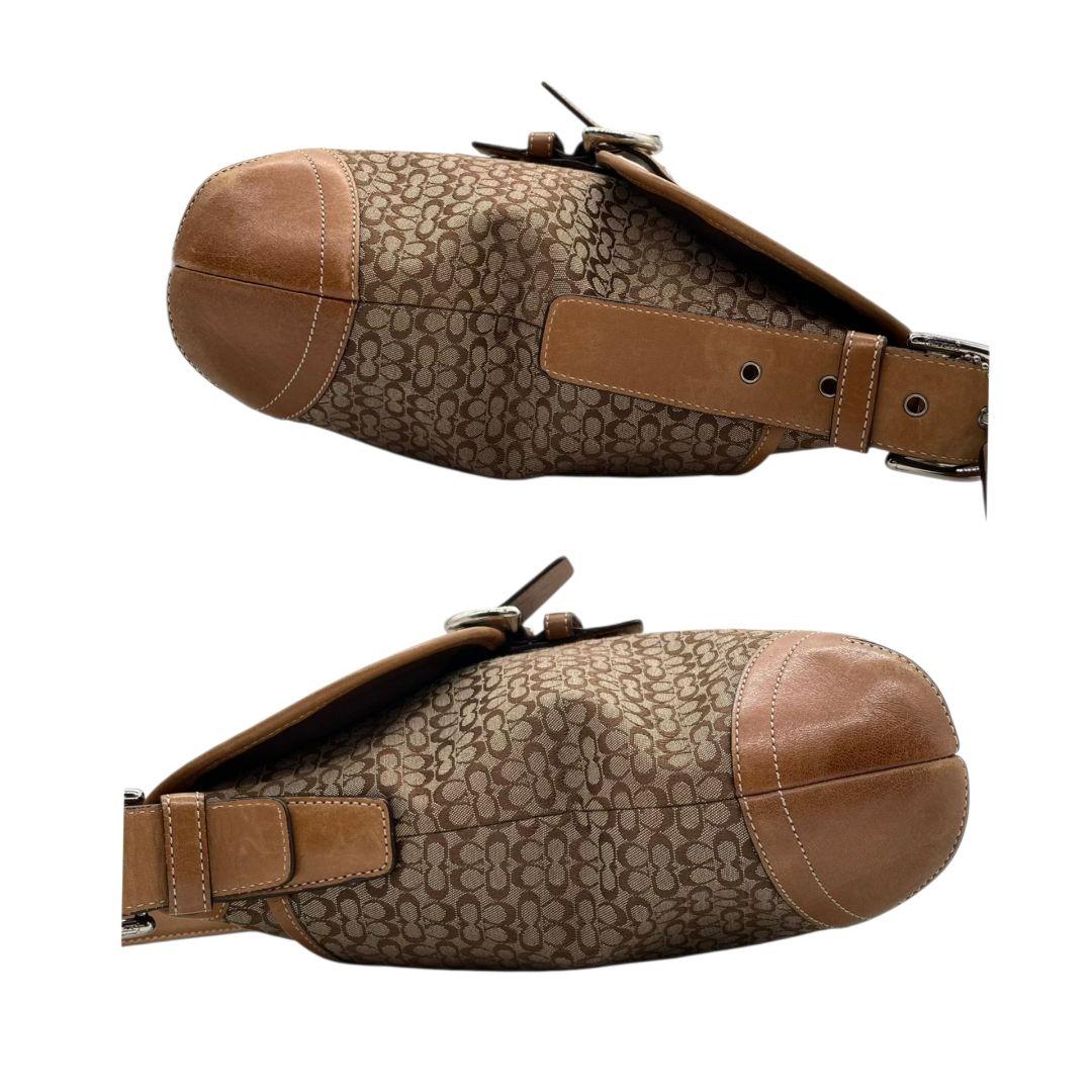 コーチ COACH ショルダーバッグ ブラウン 茶 ミニシグネチャー フラップ ホーボー 斜め掛け可 キャンバス レザー 本革 シルバー金具 ロゴタグ 6376