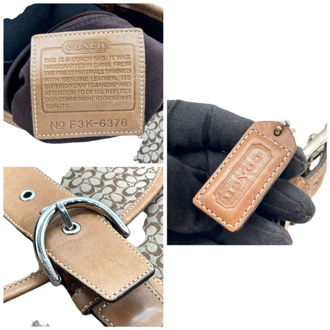 コーチ COACH ショルダーバッグ ブラウン 茶 ミニシグネチャー フラップ ホーボー 斜め掛け可 キャンバス レザー 本革 シルバー金具 ロゴタグ 6376