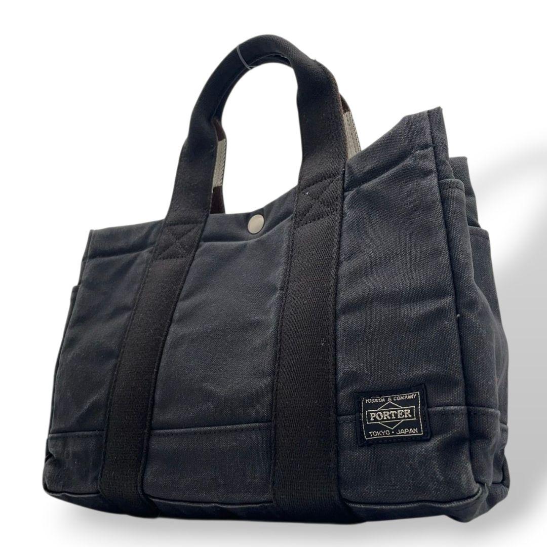 ポーター PORTER ハンドバッグ トートバッグ 黒 ブラック キャンバス ロゴタグ シルバー金具 吉田カバン T2 メンズ レディース