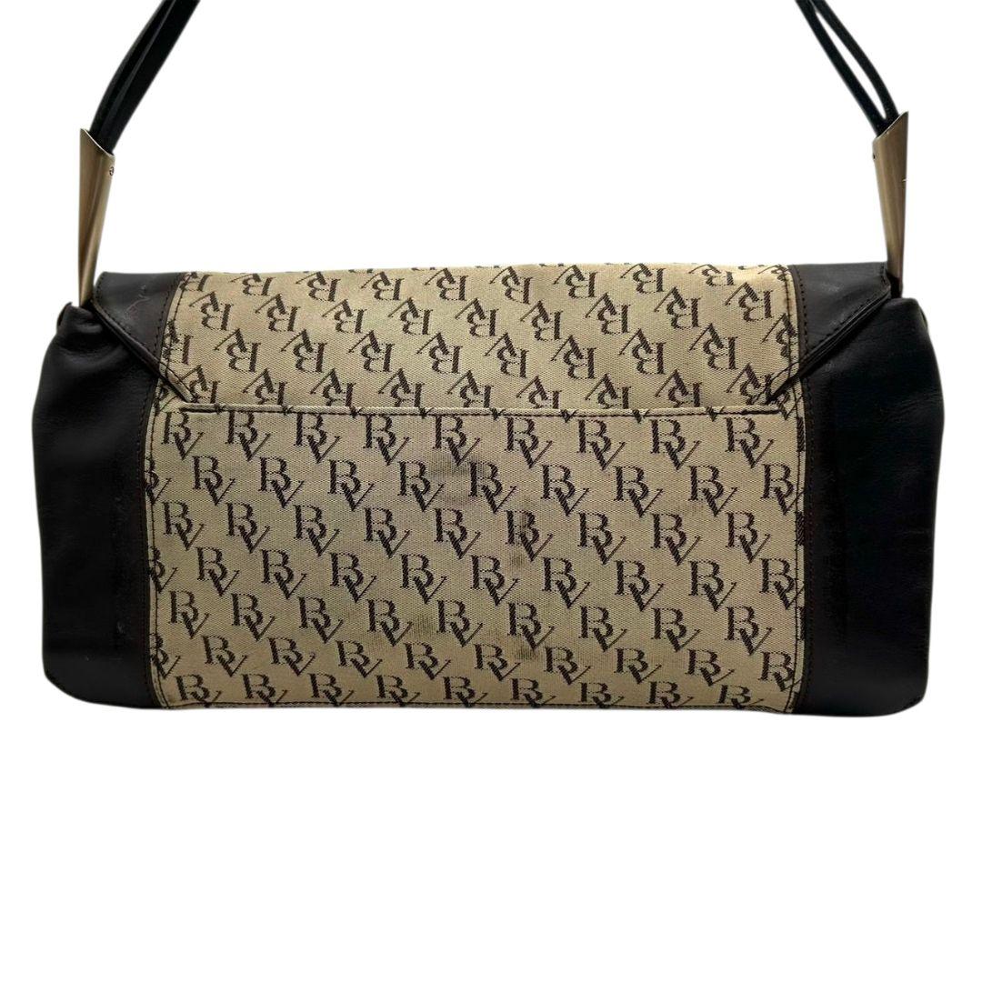 ボッテガヴェネタ BOTTEGA VENETA ショルダーバッグ モノグラム キャンバス レザー ブラウン 茶 本革 フラップ 自立可 カード付き J