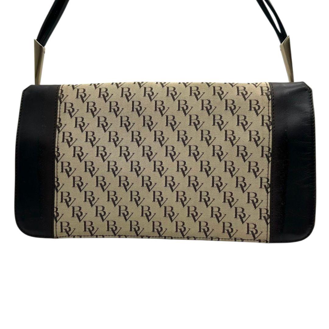 ボッテガヴェネタ BOTTEGA VENETA ショルダーバッグ モノグラム キャンバス レザー ブラウン 茶 本革 フラップ 自立可 カード付き J