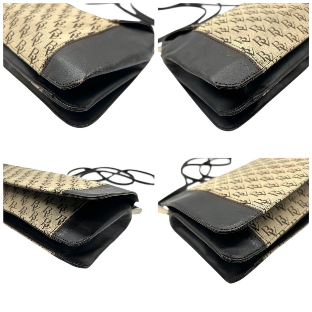 ボッテガヴェネタ BOTTEGA VENETA ショルダーバッグ モノグラム キャンバス レザー ブラウン 茶 本革 フラップ 自立可 カード付き J