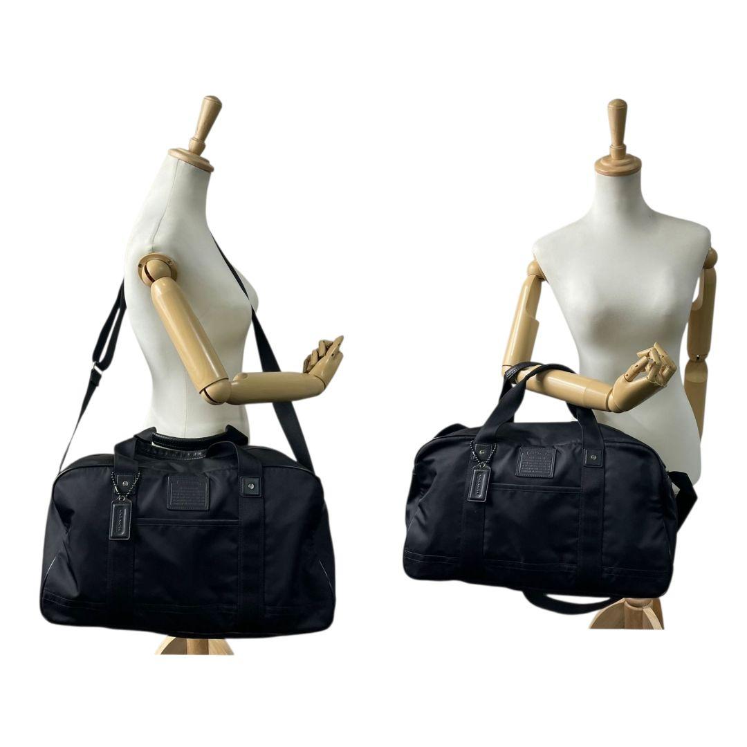 コーチ COACH ボストンバッグ 黒 ブラック キャンバス レザー 本革 2way ワンショルダー トートバッグ ハンドバッグ A4収納可 自立可 斜め掛け可 ロゴプレート F70504　X