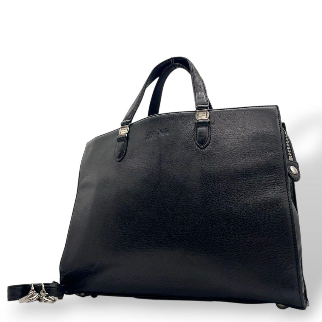 ジャンポールゴルチエ Jean Paul GAULTIER ビジネスバッグ ブラック 黒 ロゴ 2way レザー 本革 A4収納可 ショルダーバッグ トートバッグ ハンドバッグ 型押し シルバー金具 S4