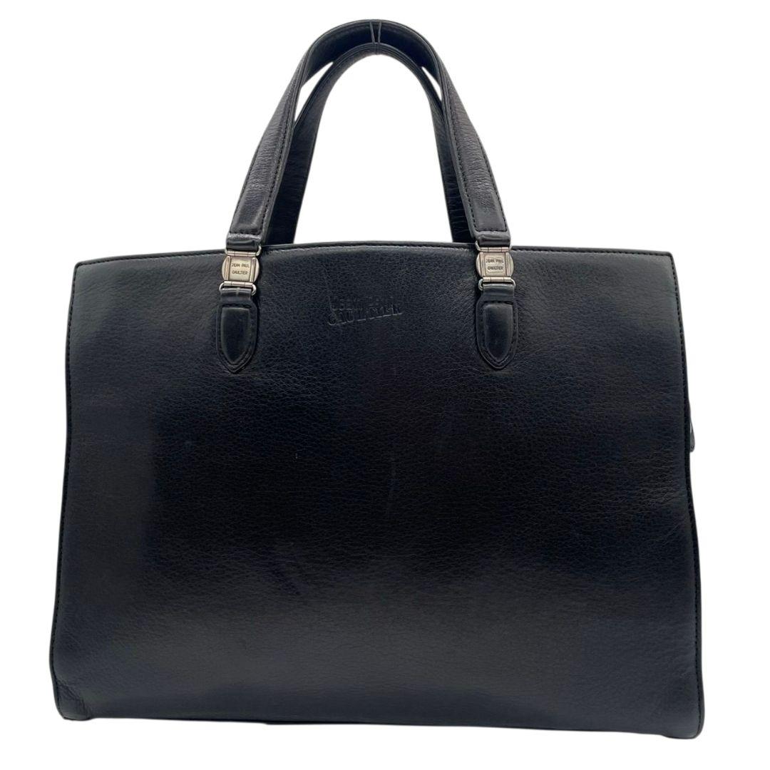 ジャンポールゴルチエ Jean Paul GAULTIER ビジネスバッグ ブラック 黒 ロゴ 2way レザー 本革 A4収納可 ショルダーバッグ トートバッグ ハンドバッグ 型押し シルバー金具 S4